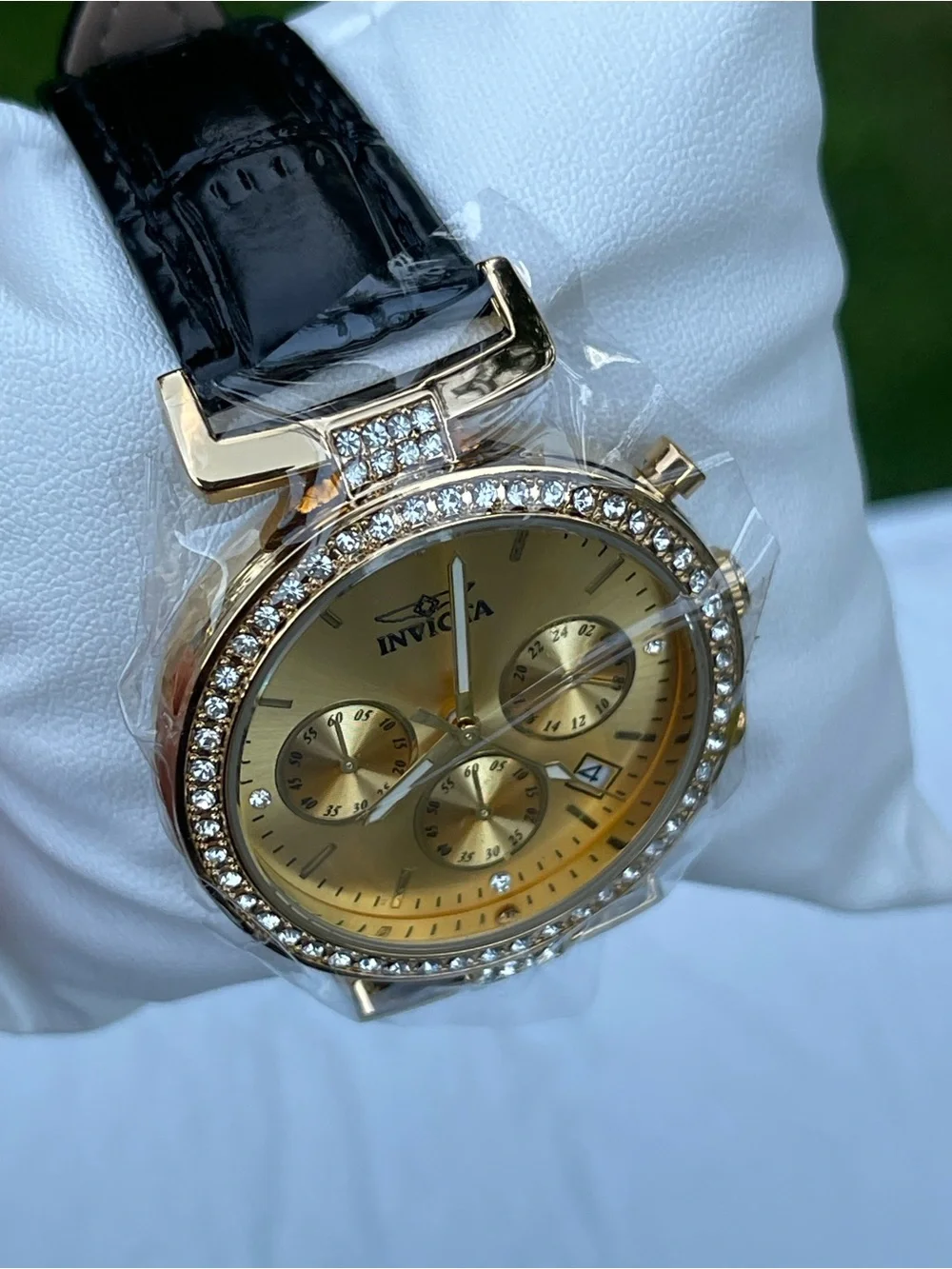 Invicta Celestial Gold Crystal Chronograph Women's Watch with Black Strap 38mm